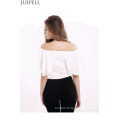 Été Européen et Américain Été Halter Court Paragraphe Sexy Sans Bretelles Volants Col Court Manches Courtes T-Shirt Blouse